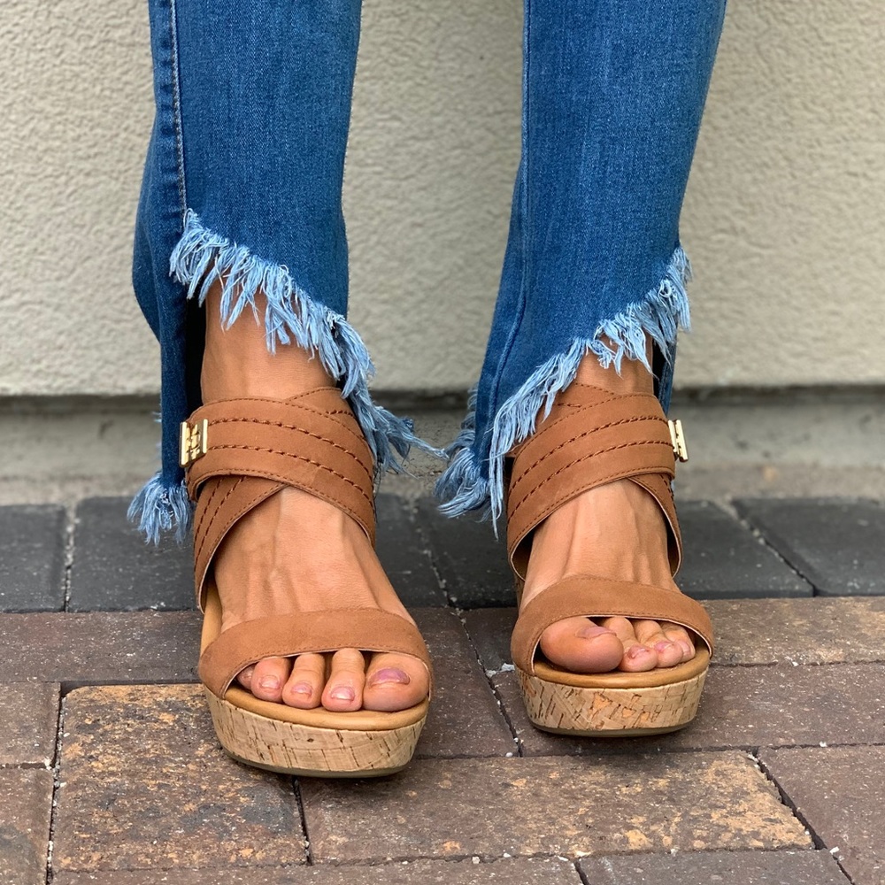 Brown High Heel Wedge Sandal - Picture 3 of 7